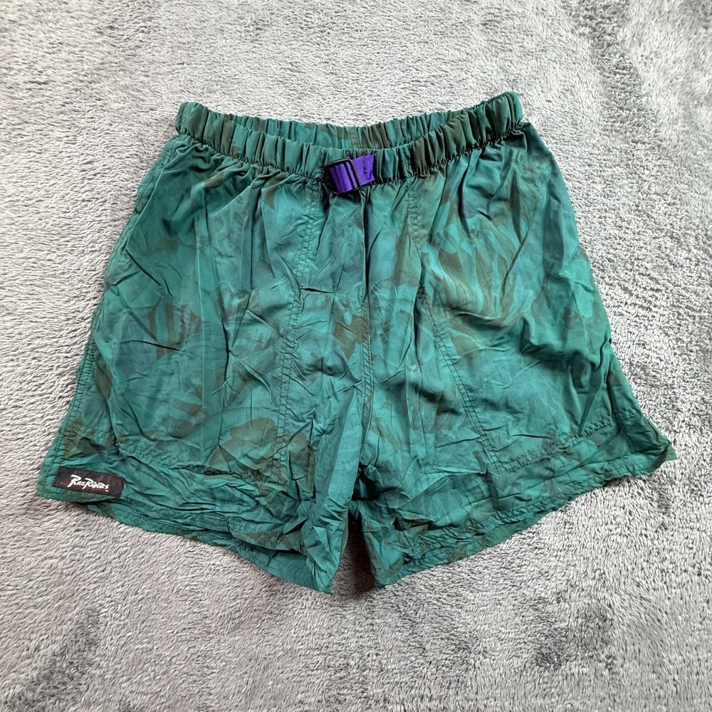 Rail Riders L Mens Green Nylon Outdoor Hiking Shorts Elastic Waist Vintage 90s